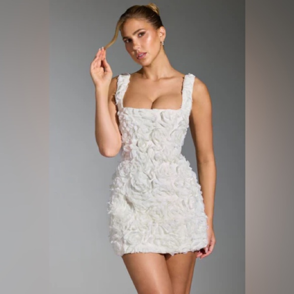 Oh Polly White Textured Floral Mini Dress